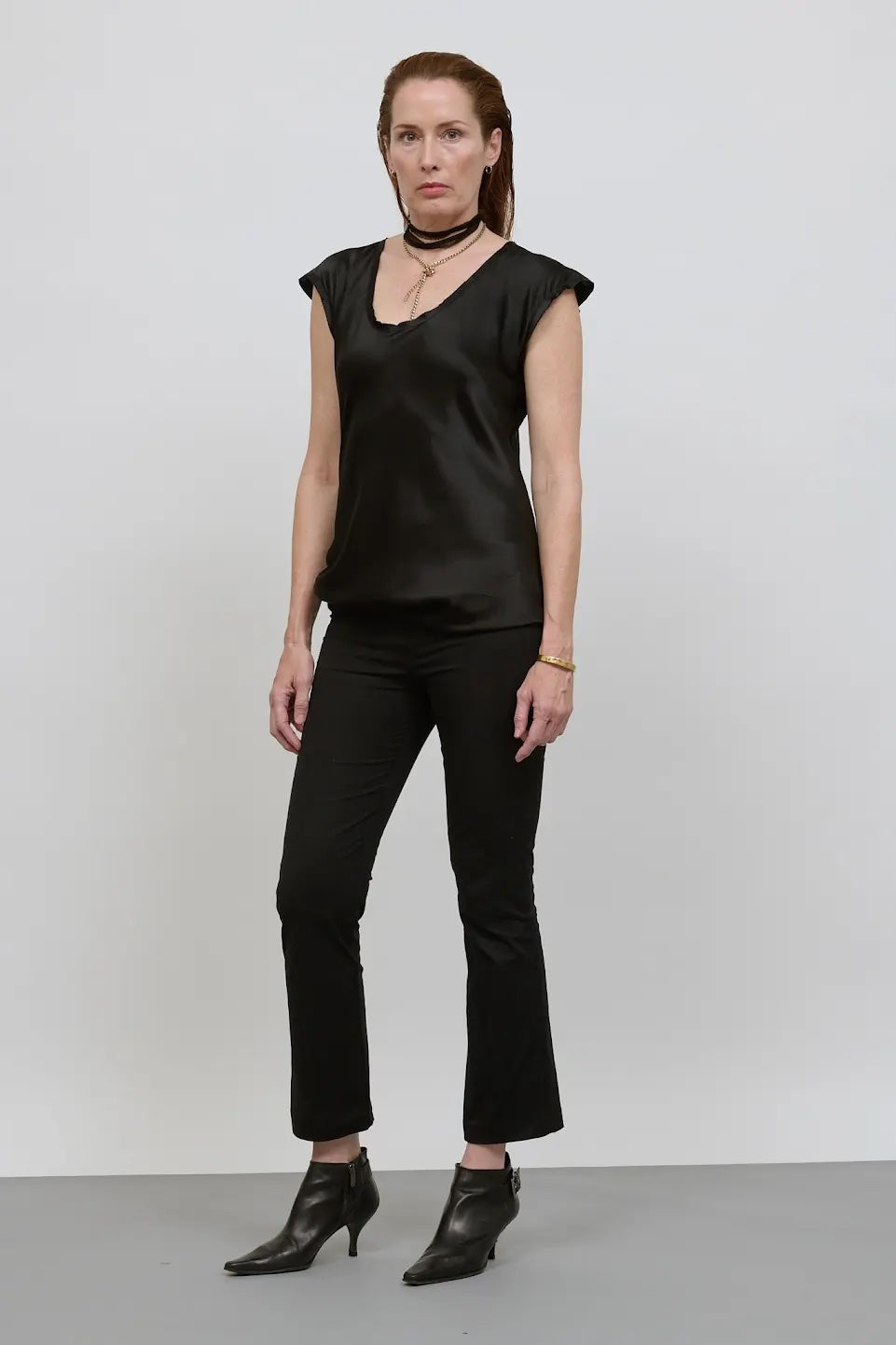 Stretch Cotton Cropped Bootlegging, Black.