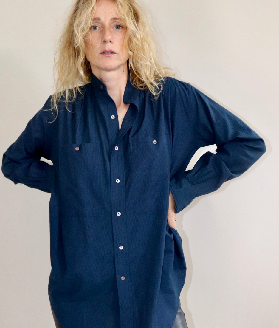 Peasant Shirt Indigo Stripe