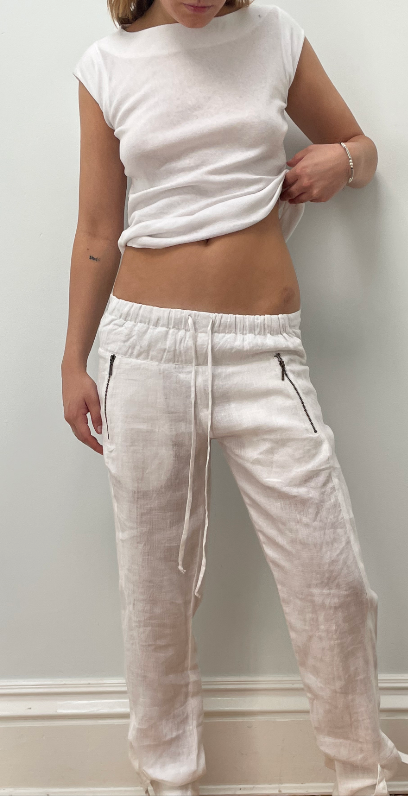Tailored Drawstring pants. Black Summer weight linen.