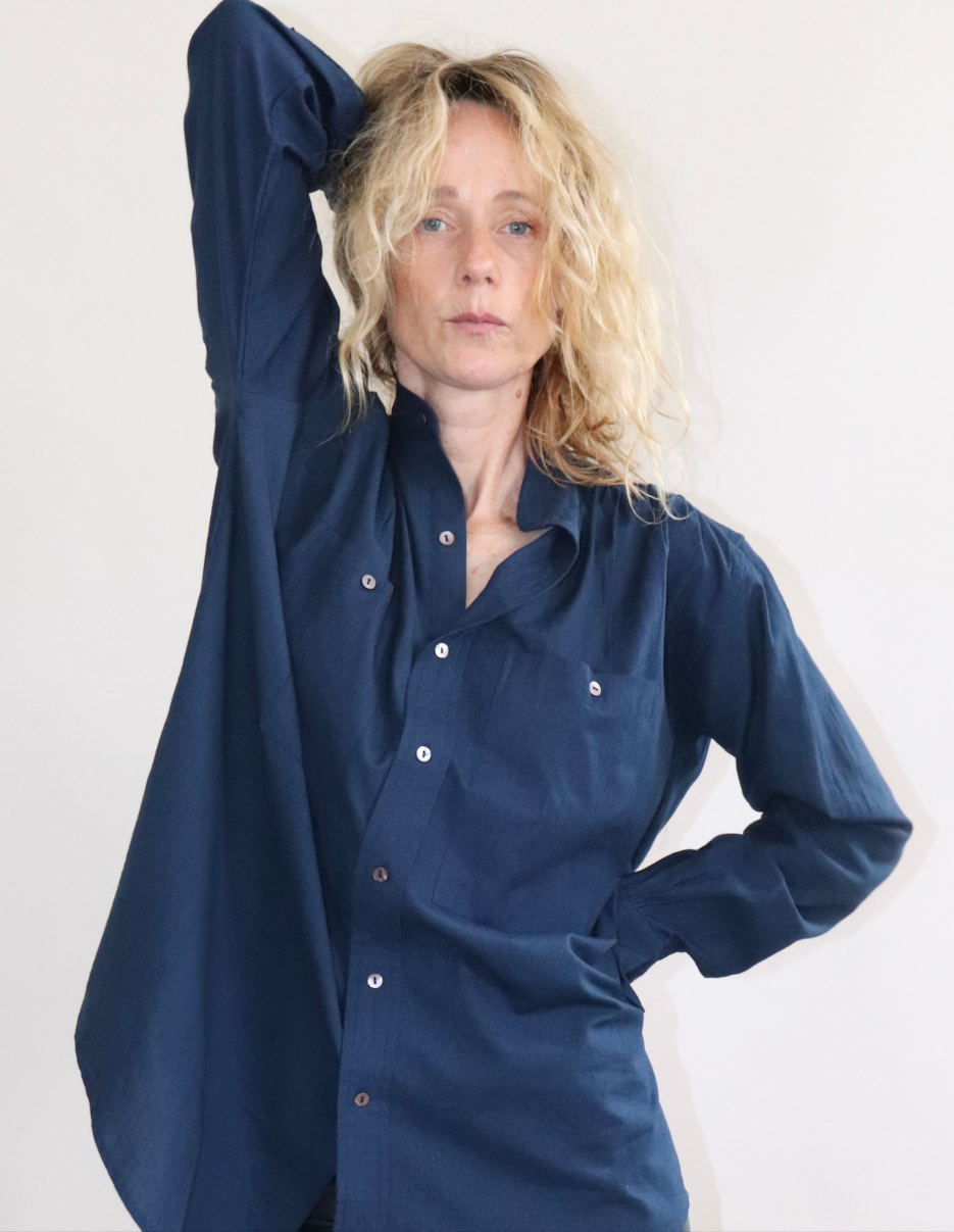 Peasant Shirt Indigo Stripe
