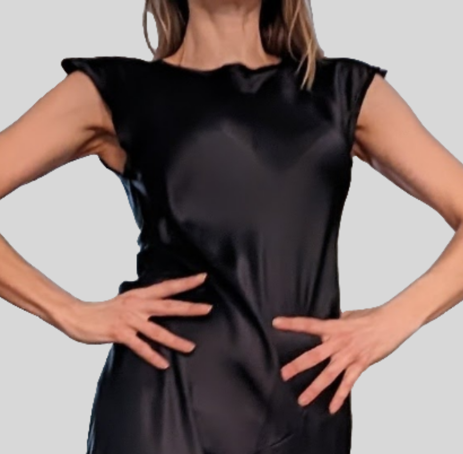 Ankle-Grazer Bias Silk Dress: Black