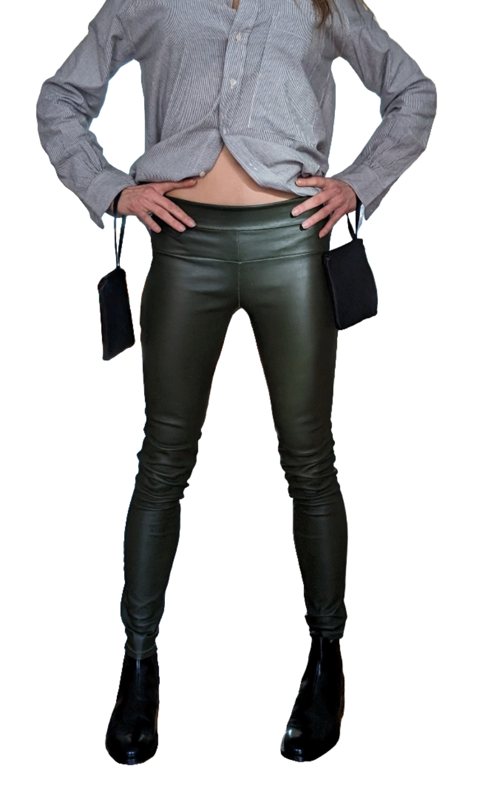 Stretch Lamb Leather Classic Leggings,Olive Green