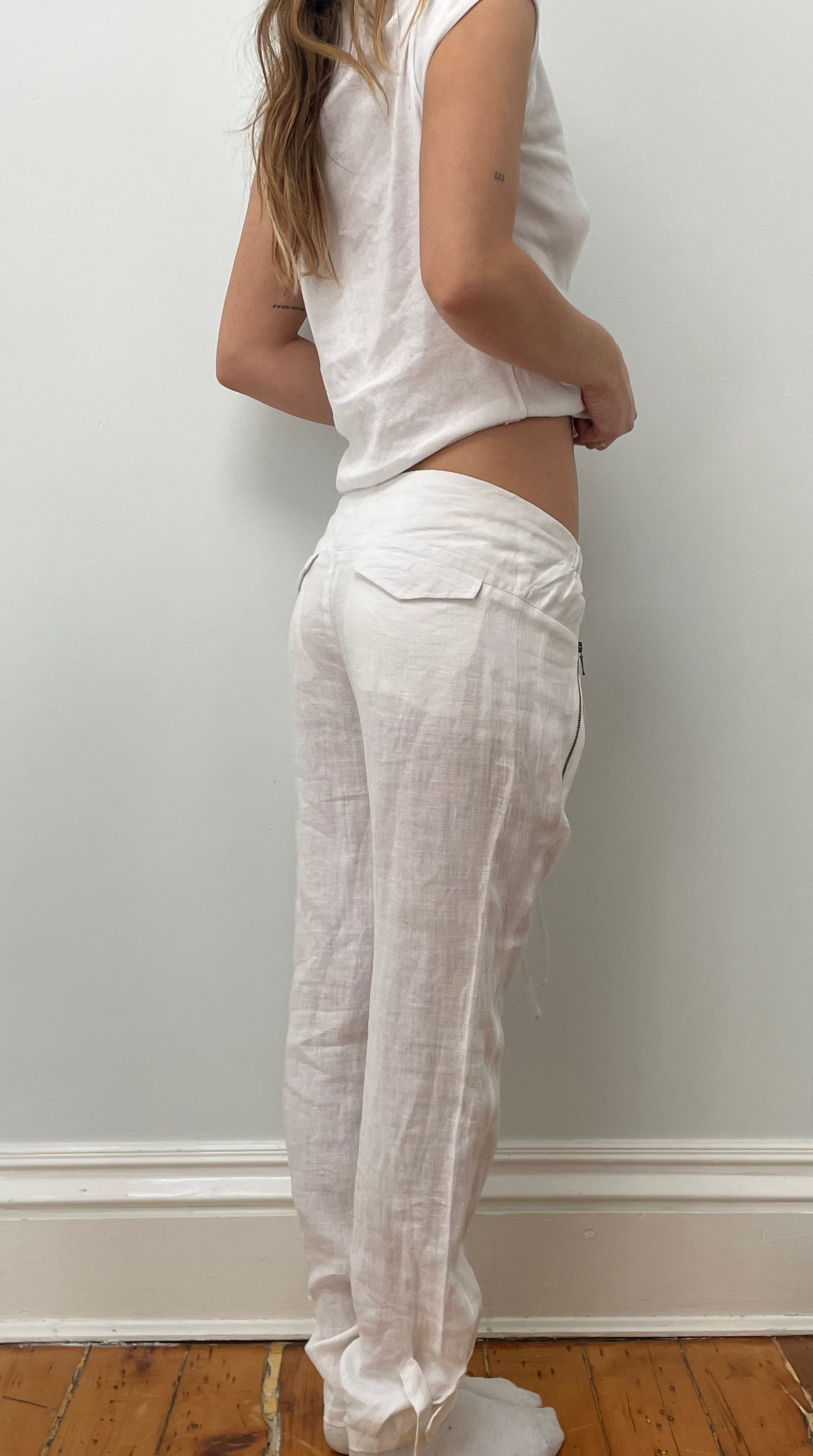 Tailored Drawstring pants. Black Summer weight linen.