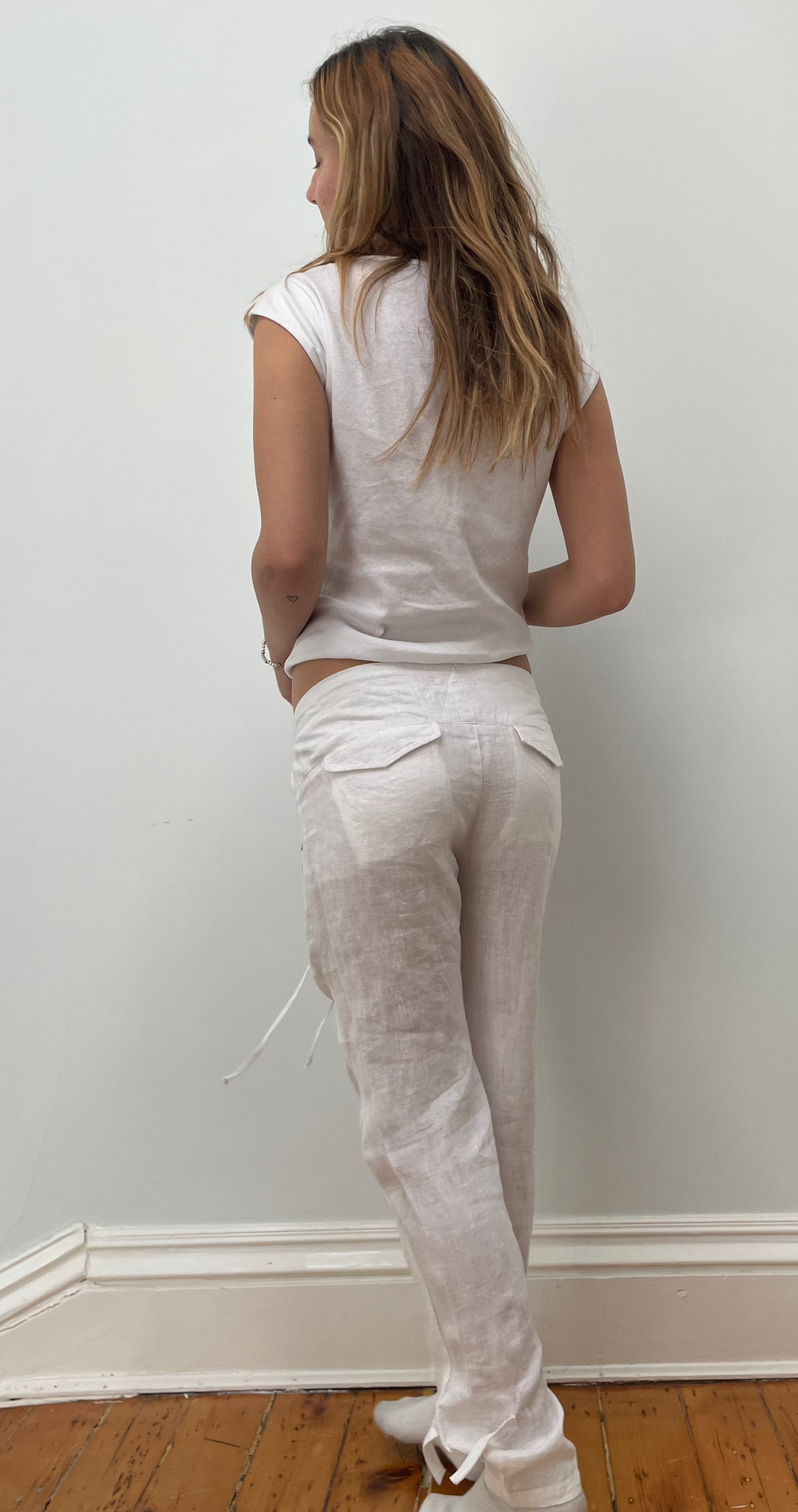 Tailored Drawstring pants. Black Summer weight linen.