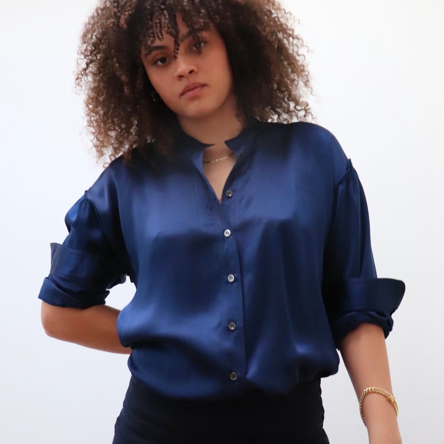 Fallon Shirt. Silk. Indigo