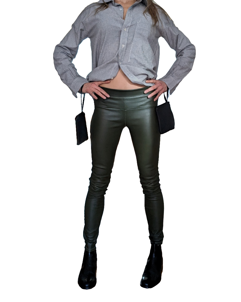 Stretch Lamb Leather Leggings Olive Green