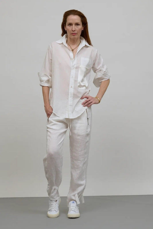 Tailored Drawstring pants. lightweight linen. White