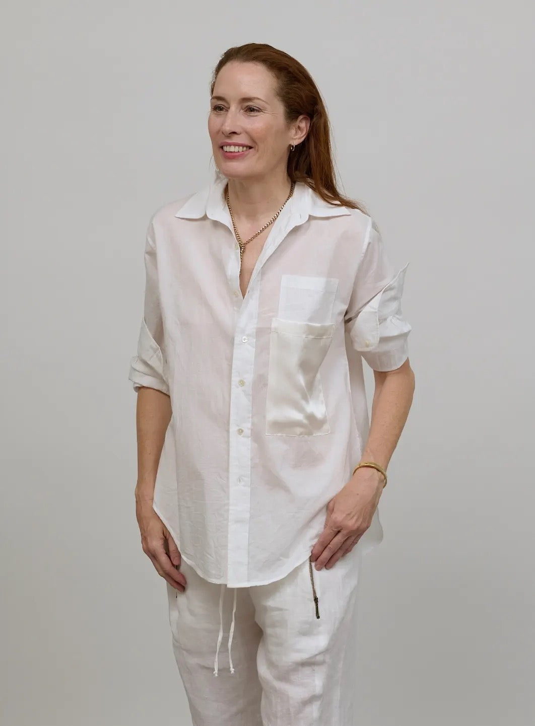 Tailored Drawstring pants. lightweight linen. White