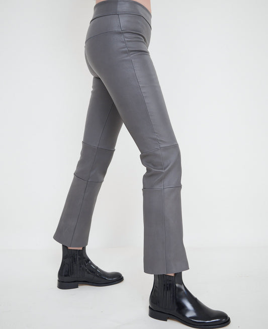 Stretch Lamb Leather Cropped Bootlegging,  Steel Grey