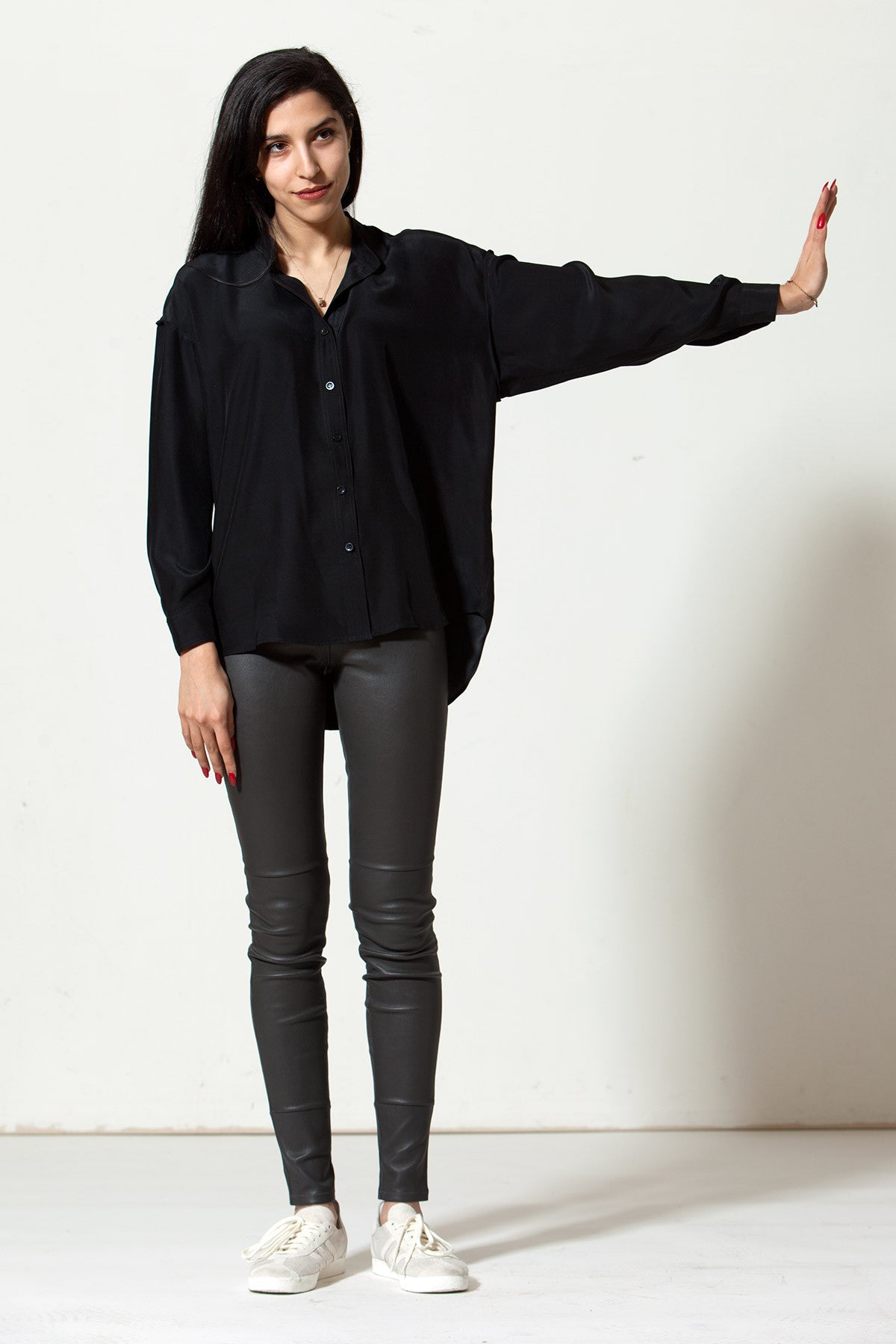 Fallon Shirt, Black Silk Charmeuse.