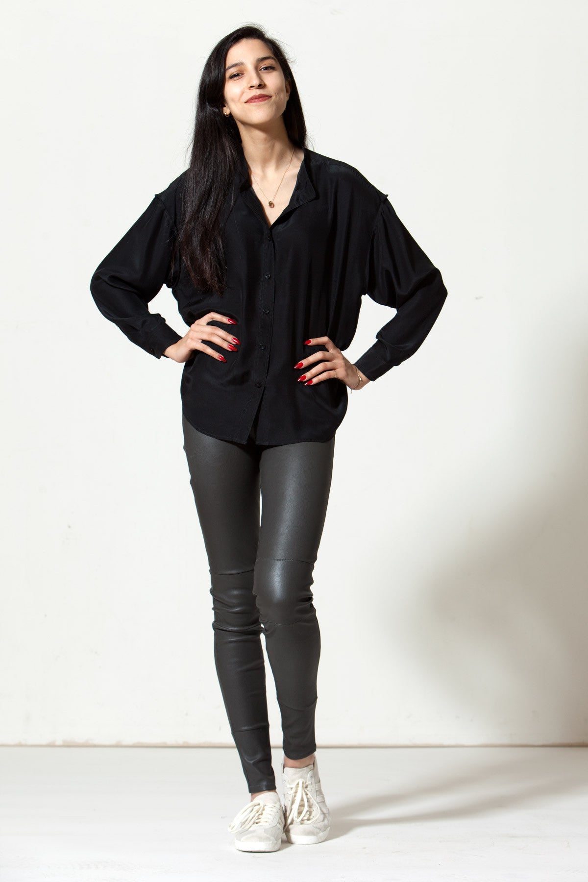 Fallon Shirt, Black Silk Charmeuse.