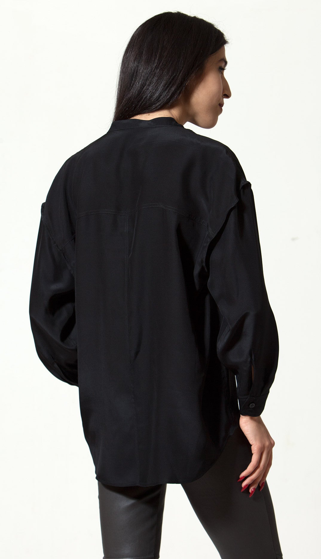 Fallon Shirt, Black Silk Charmeuse.