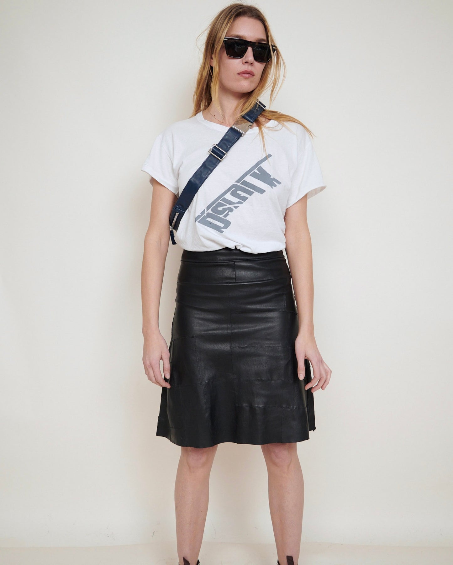 Stretch Lamb Leather A-line Skirt