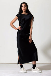 Ankle-Grazer Bias Silk Dress: Indigo