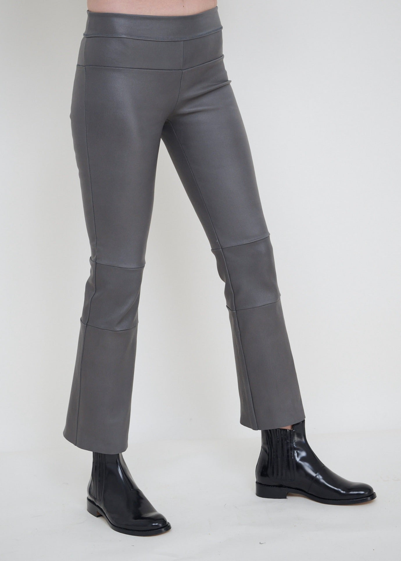 Stretch Lamb Leather Cropped Bootlegging, Steel Grey