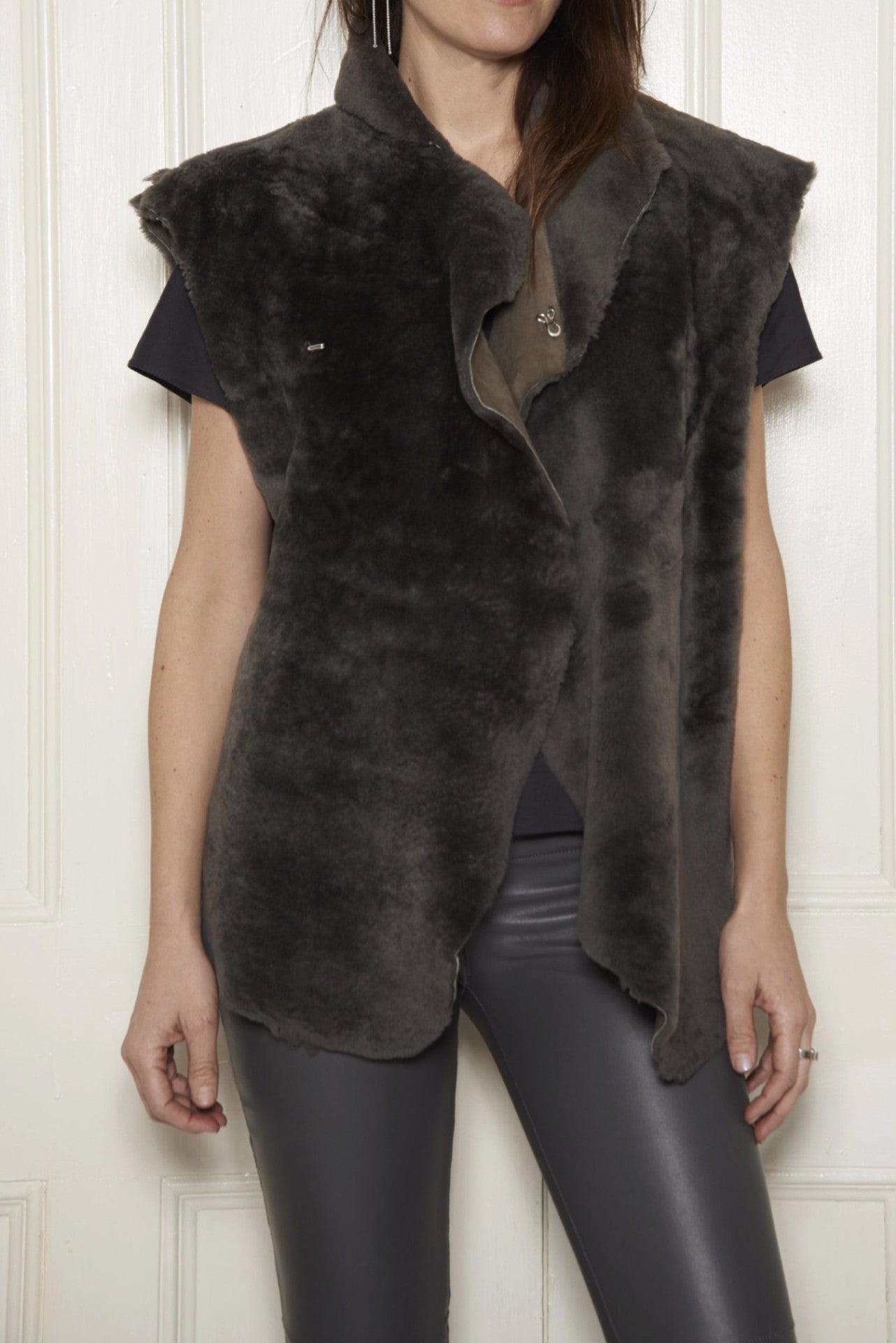 Sleeveless Shearling Jacket: Grey