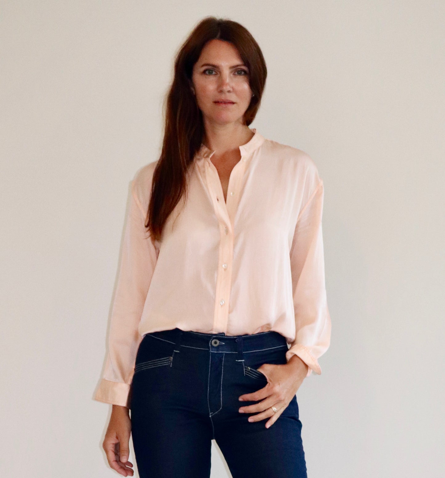 Fallon Shirt, Peach silk