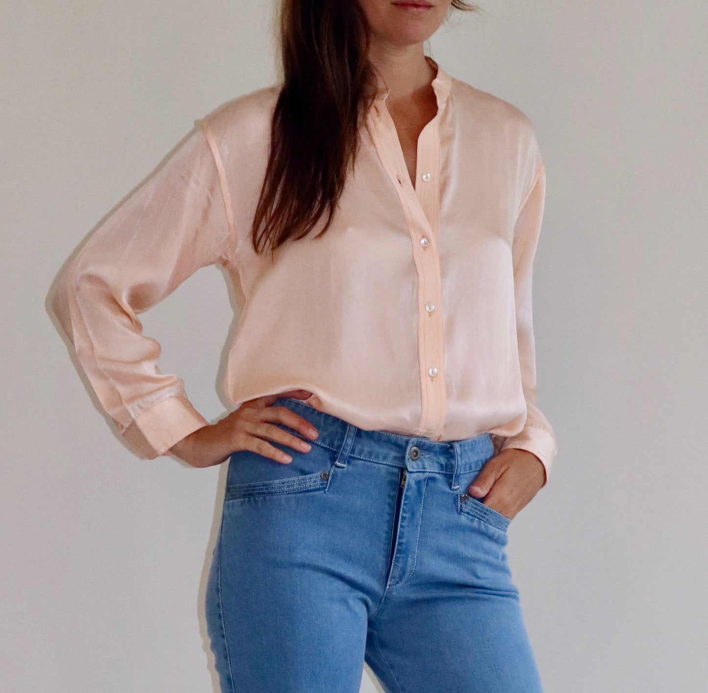 Fallon Shirt, Peach silk