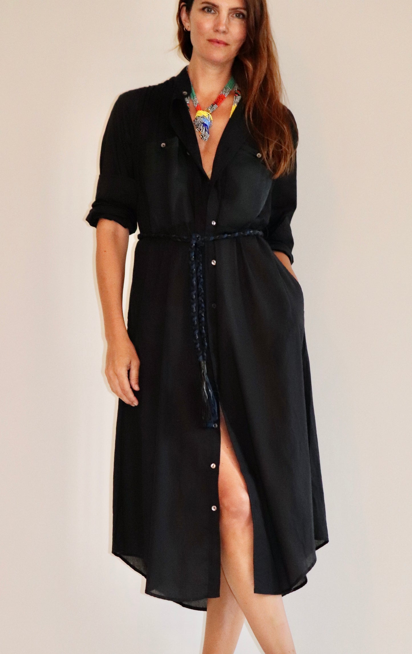 Peasant Shirt Dress, Indigo.