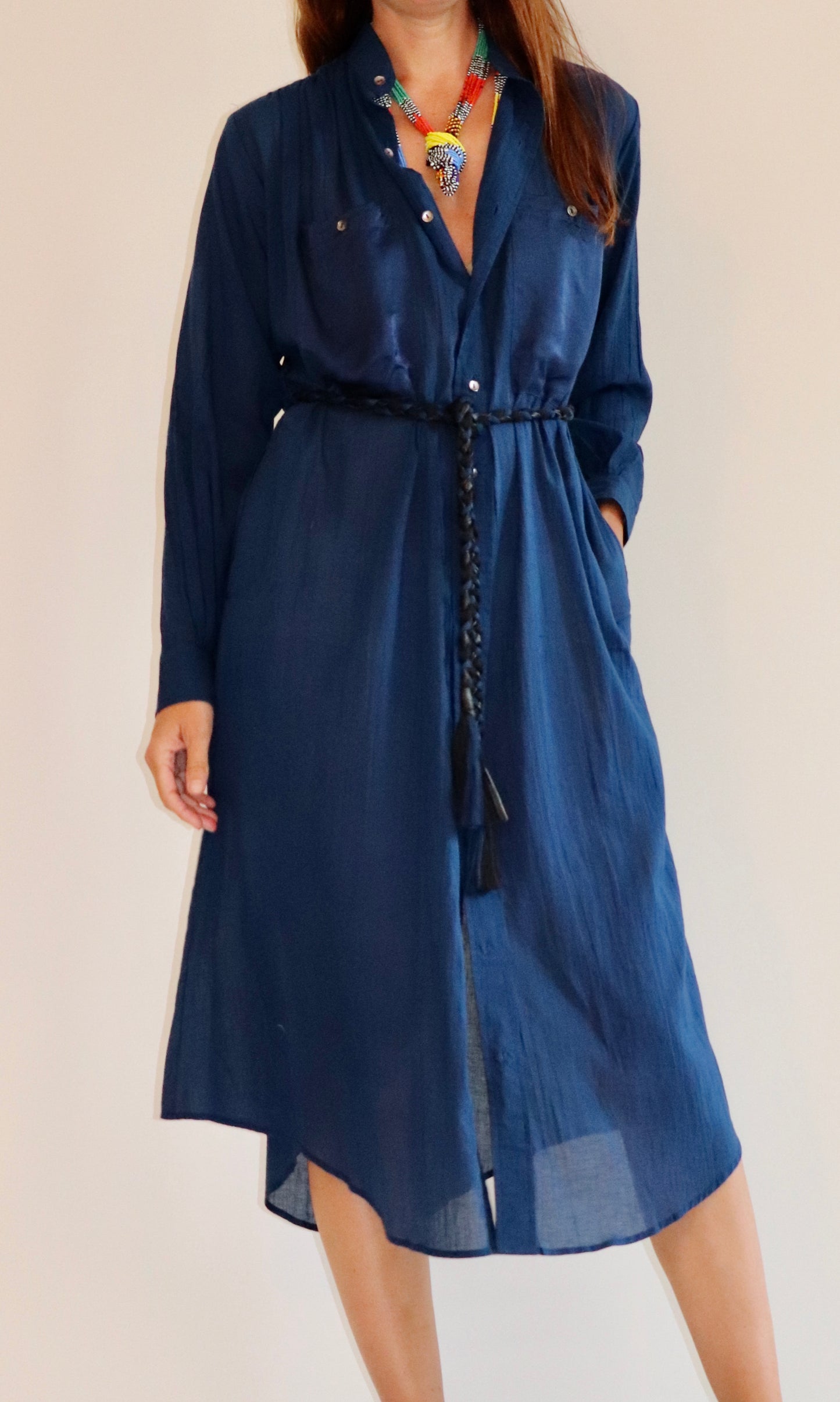 Peasant Shirt Dress, Indigo.
