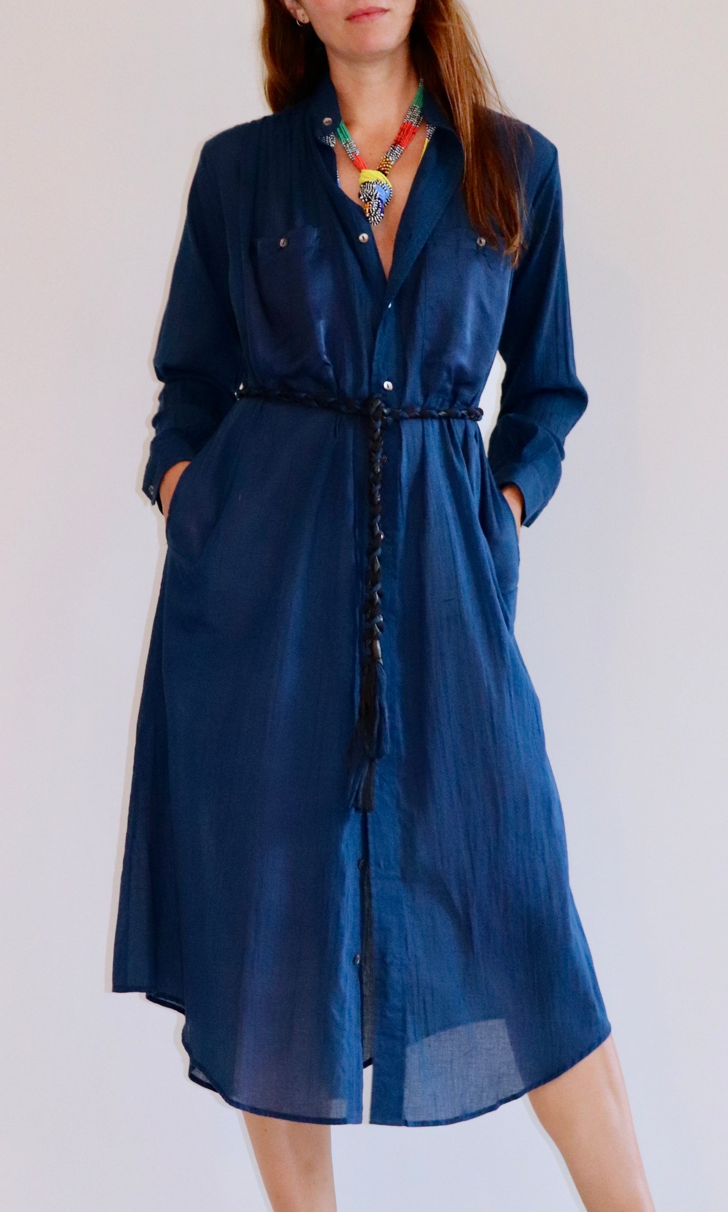 Peasant Shirt Dress, Indigo.