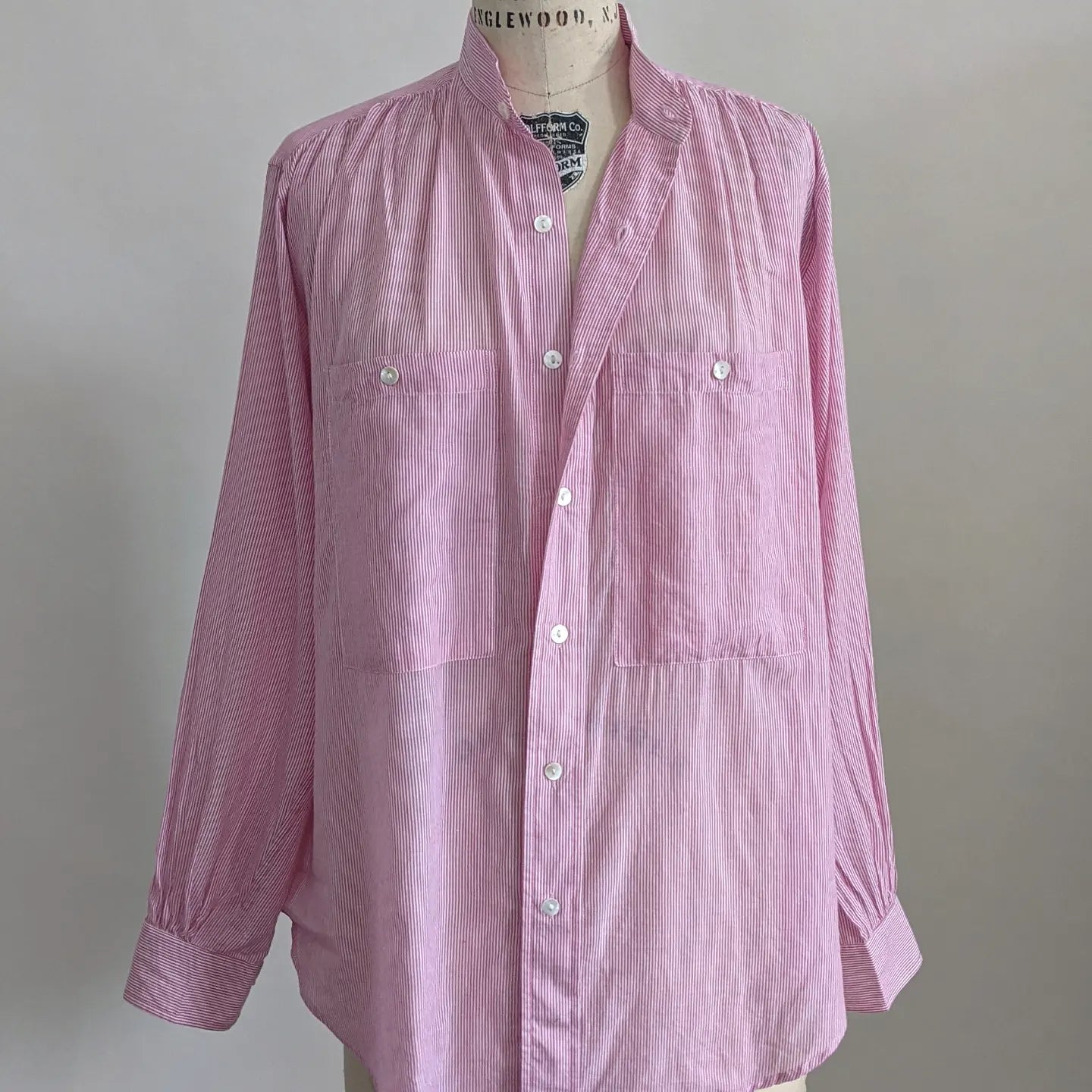 Peasant Shirt. Pink White Stripe