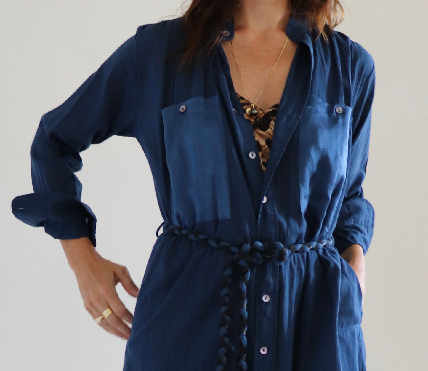 Peasant Shirt Dress, Indigo.