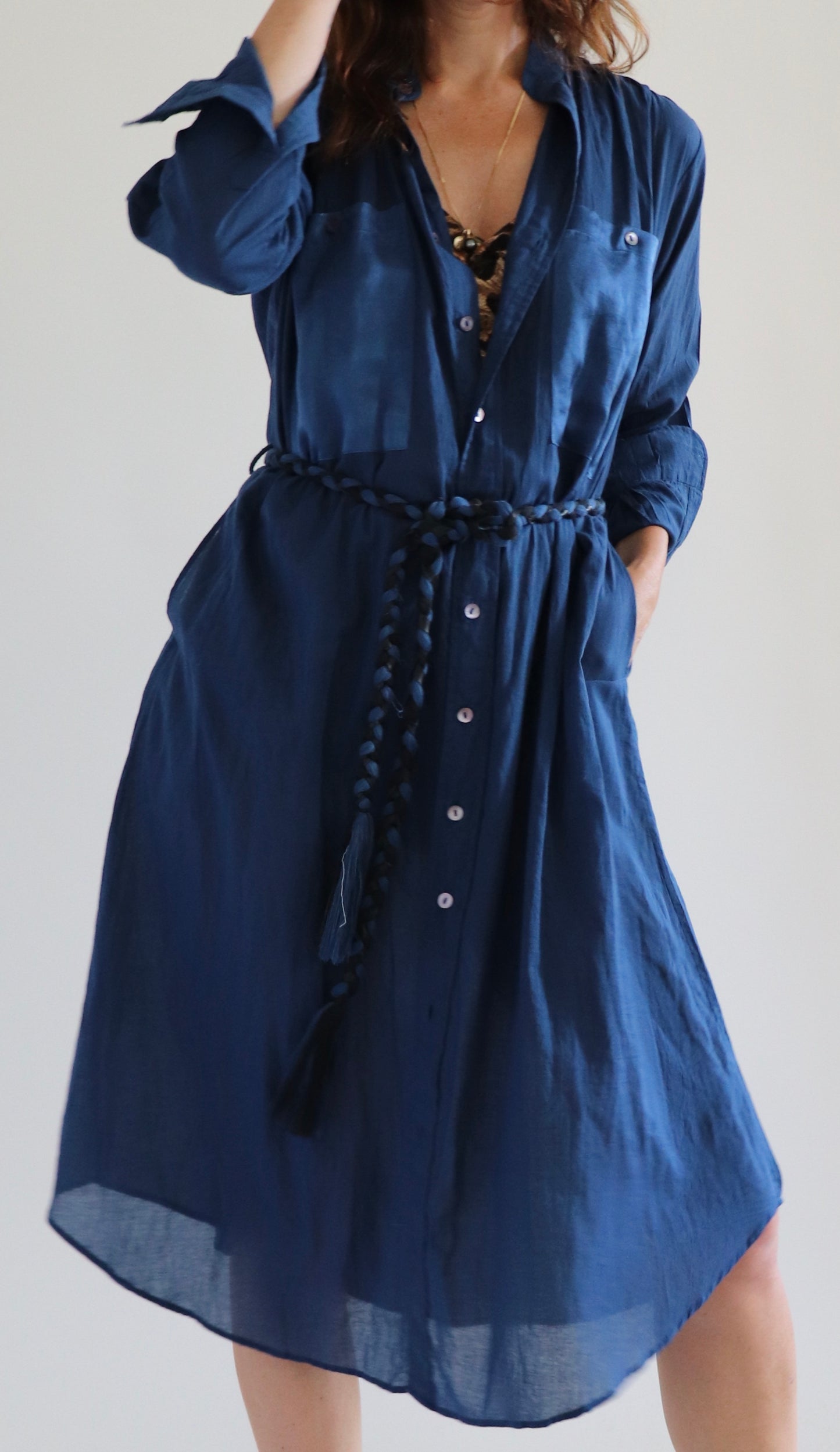 Peasant Shirt Dress, Indigo.