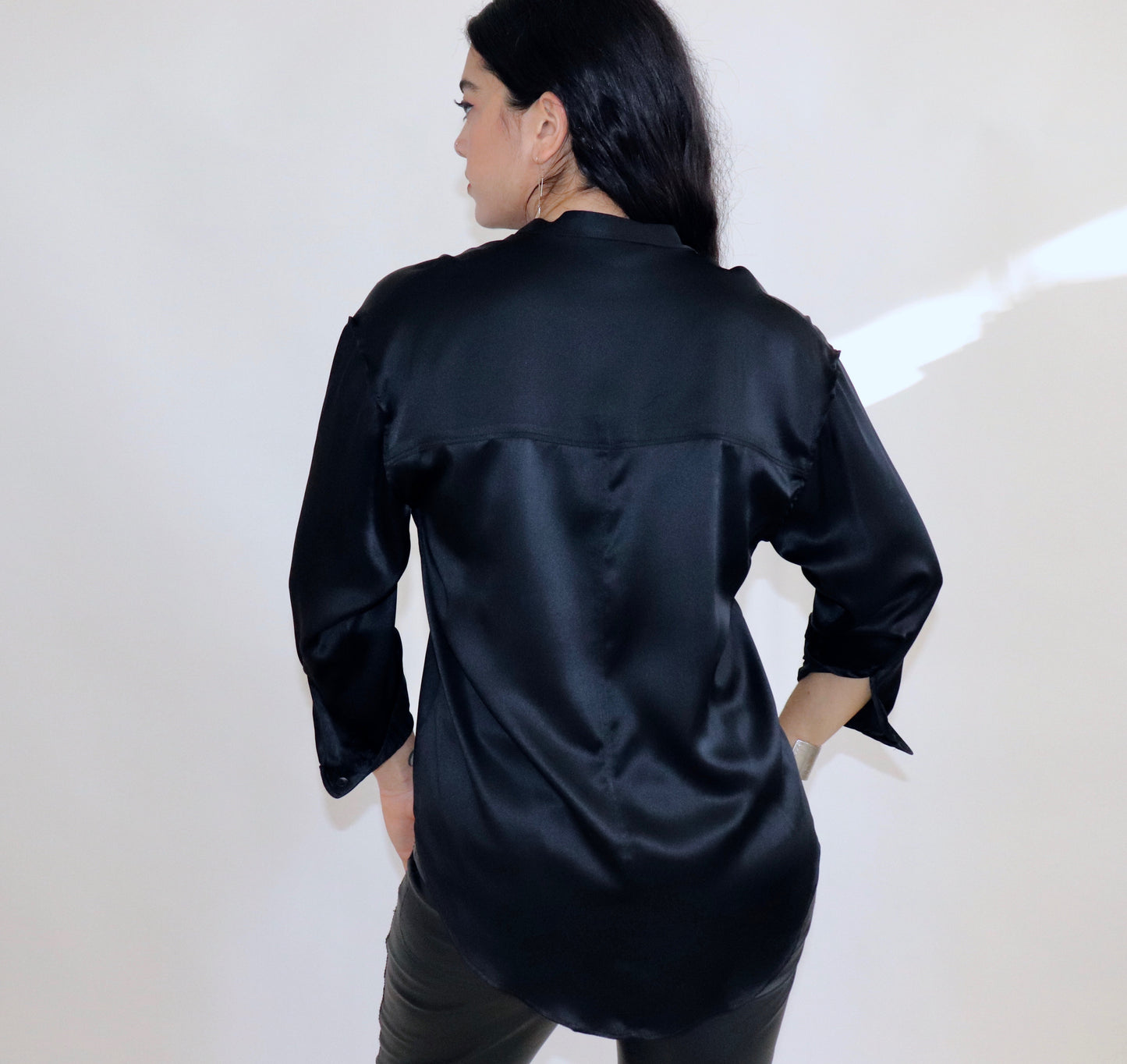 Fallon Shirt, Black Silk Charmeuse.