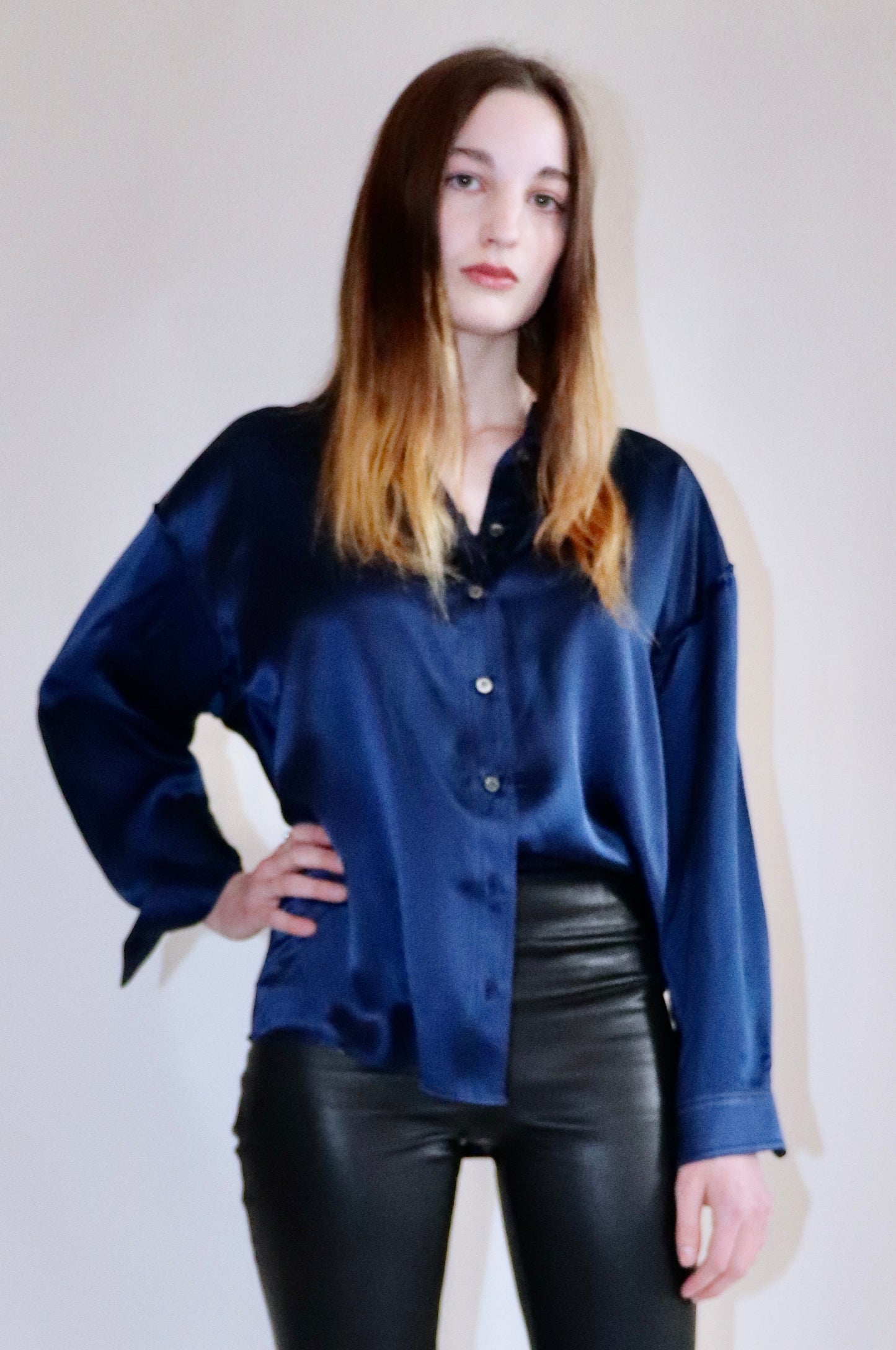 Fallon Shirt. Silk. Indigo