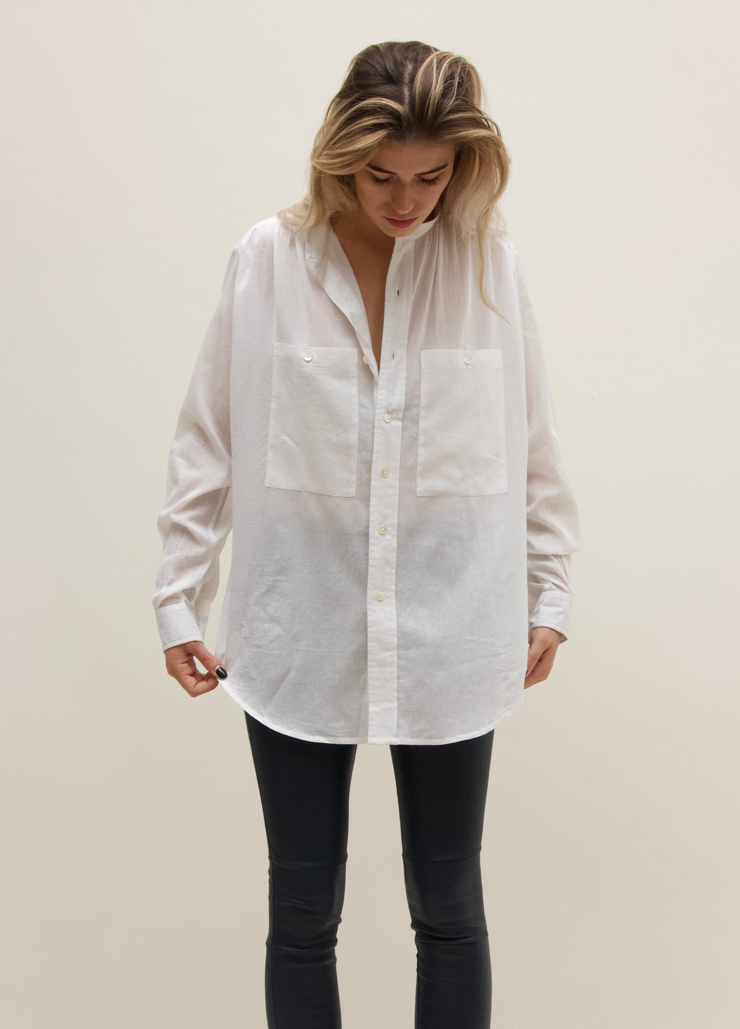 Peasant Shirt. White cotton Voile.