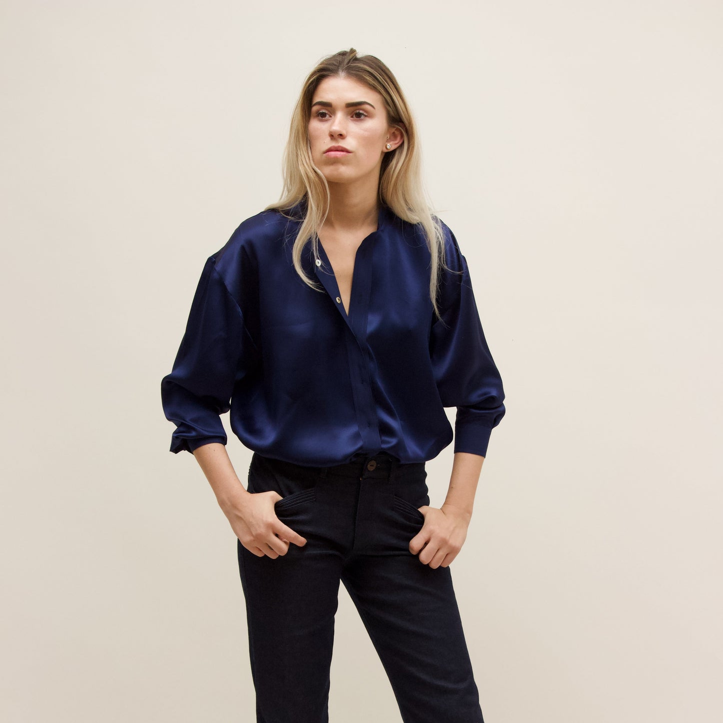 Fallon Shirt. Silk. Indigo