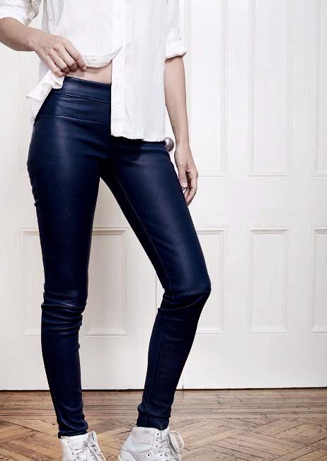 Stretch Lamb Leather Classic Leggings, Atlantic Blue