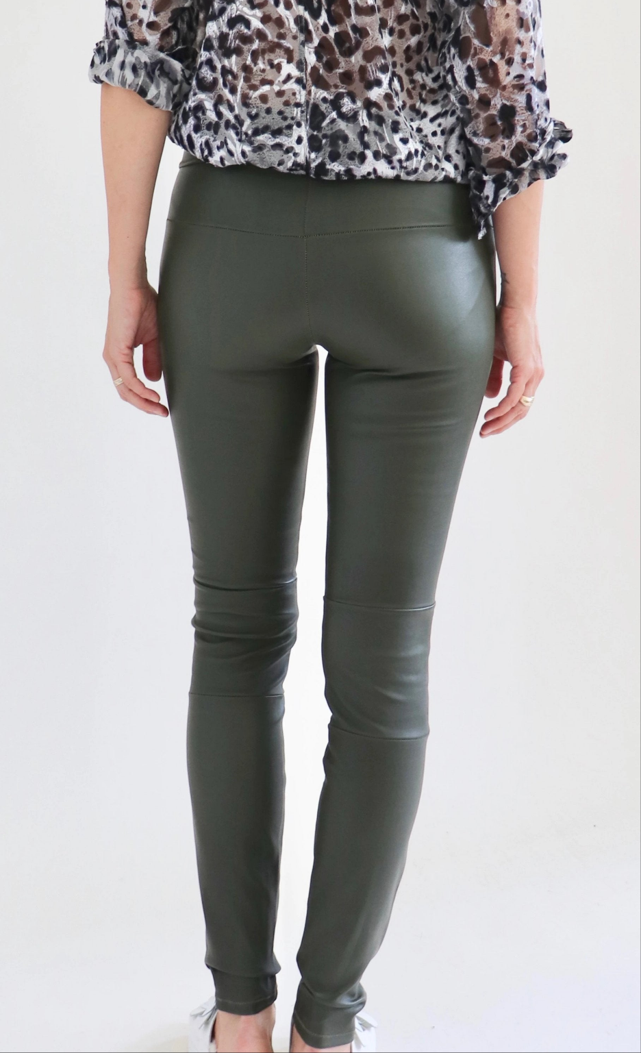 Stretch Lamb Leather Leggings Olive Green
