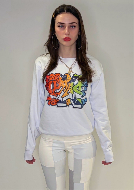 Crewneck Sweatshirt. Daryl K Graffiti Lee Quinones  Graffiti Logo.  Multicolor