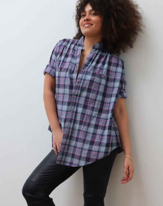 Peasant Shirt, Blue/Pink Plaid