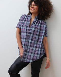 Peasant Shirt, Blue/Pink Plaid