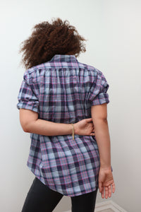 Peasant Shirt, Blue/Pink Plaid