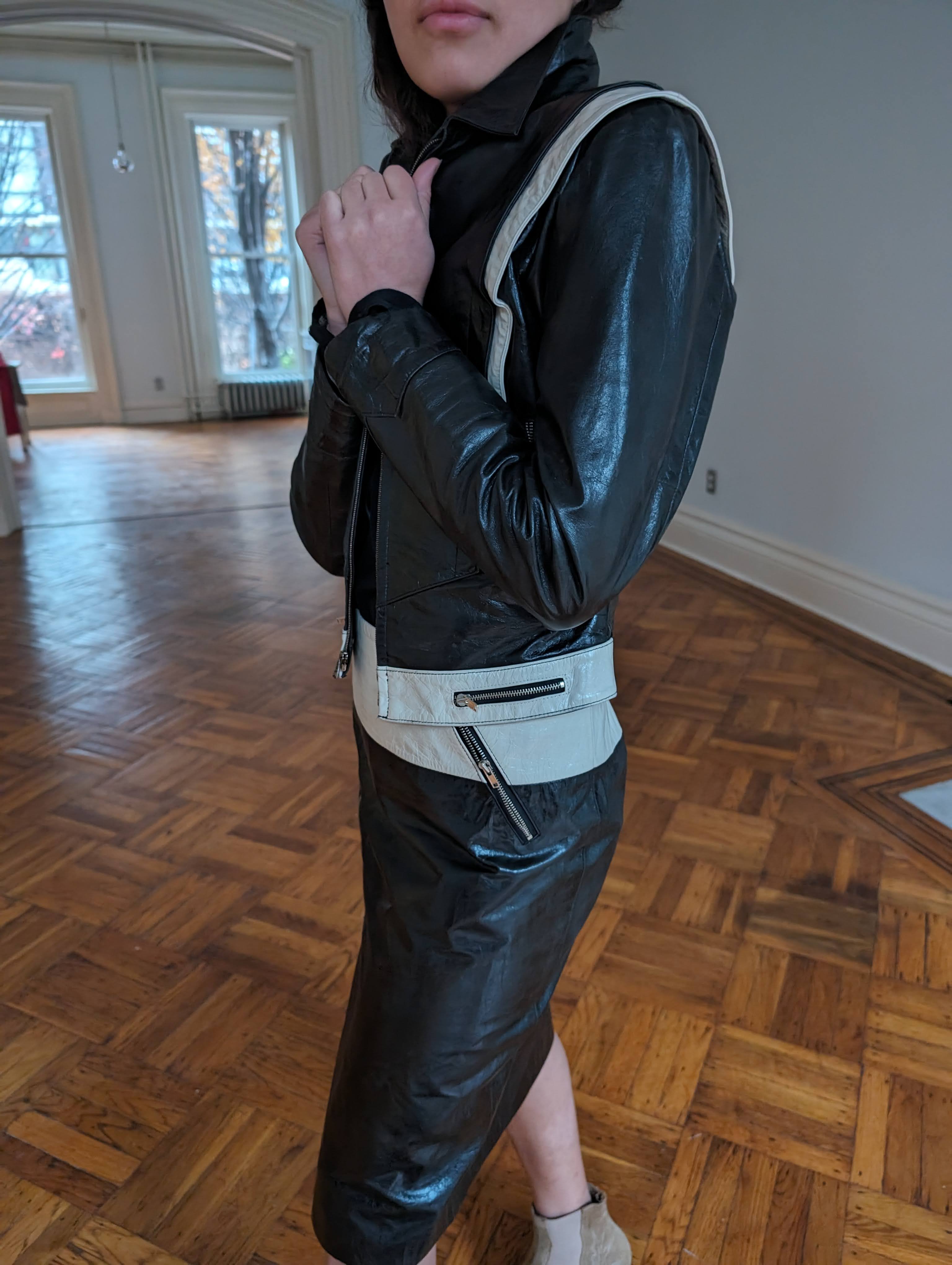 Leather Bomber Jacket and pencil Skirt