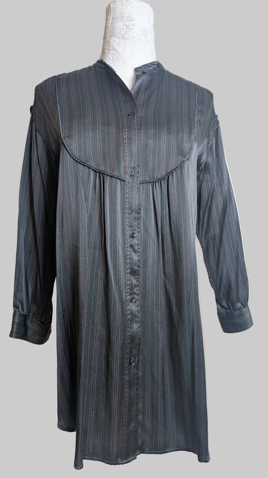 Tunic Shirt. Silk. Pinstripe Print.