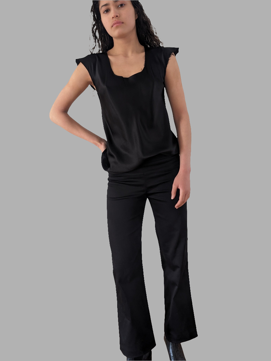 Cap Sleeve Silk Top.  Black