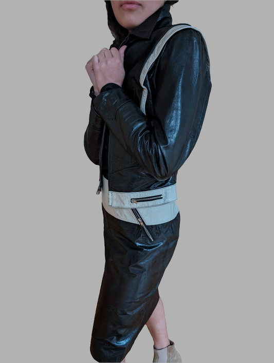 Leather Bomber Jacket and pencil Skirt