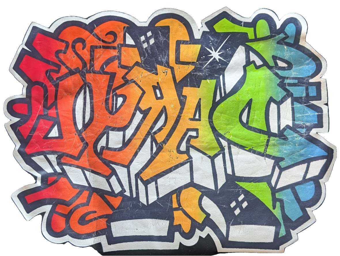 Crewneck Sweatshirt. Daryl K Graffiti Lee Quinones  Graffiti Logo.  Multicolor