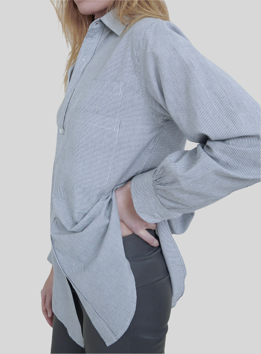 Maguire Shirt, Solid Black/White Stripe