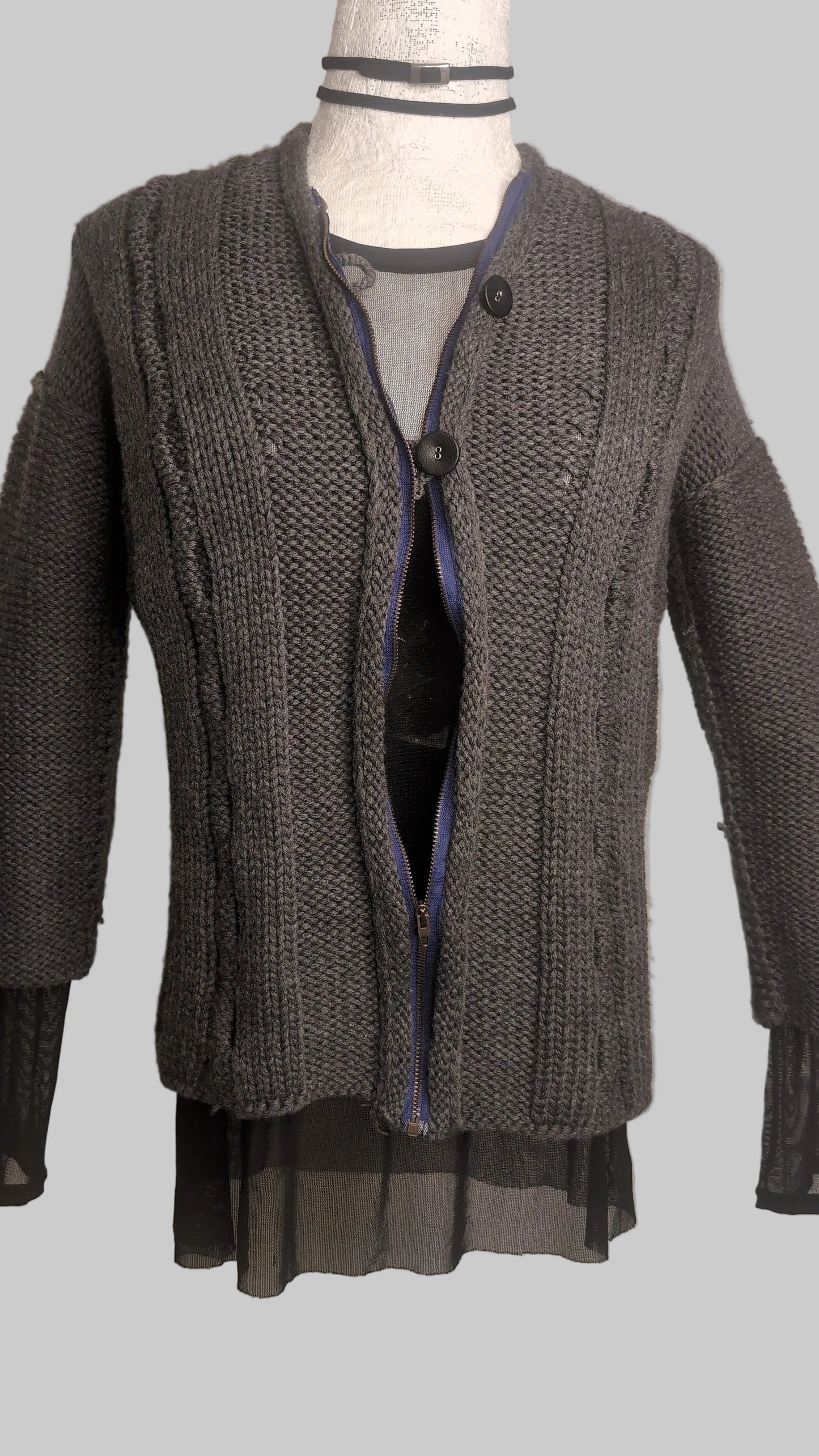 Cardigan.HandKnit. Wool. Slate Grey M.