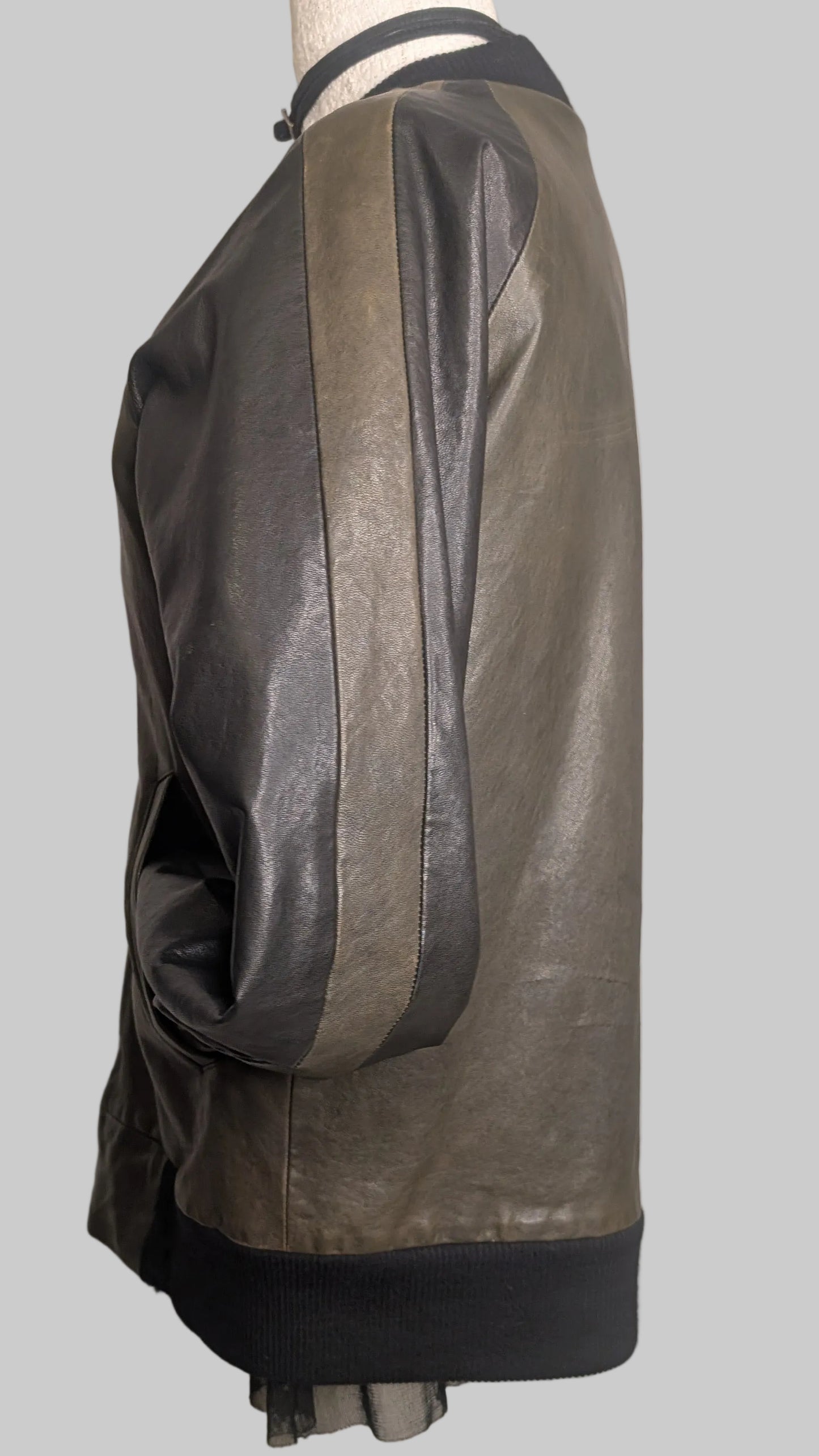 Bomber Jacket. Leather. Olive and Black.