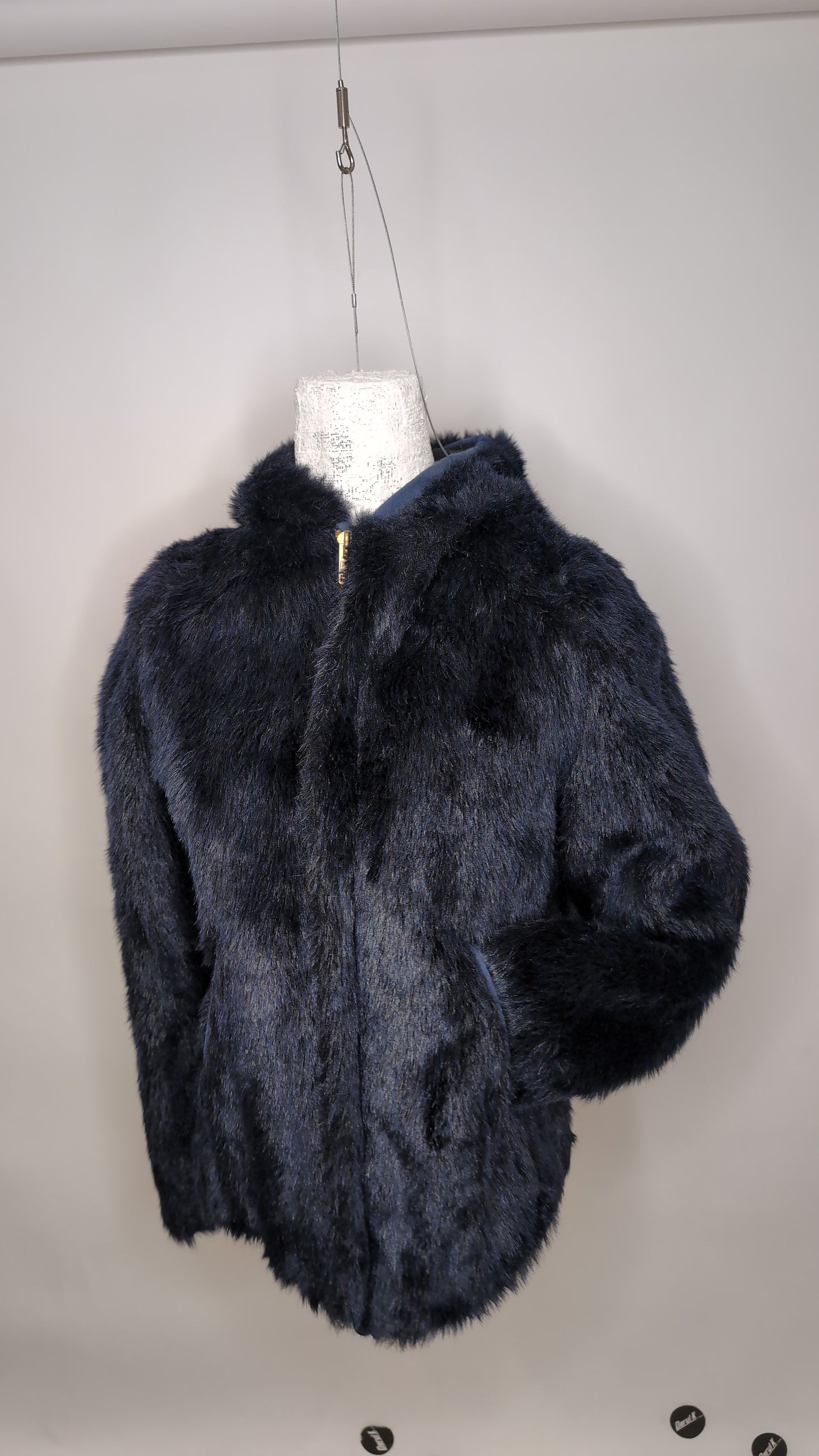 Bomber Jacket.  Dark Indigo. Faux Fur