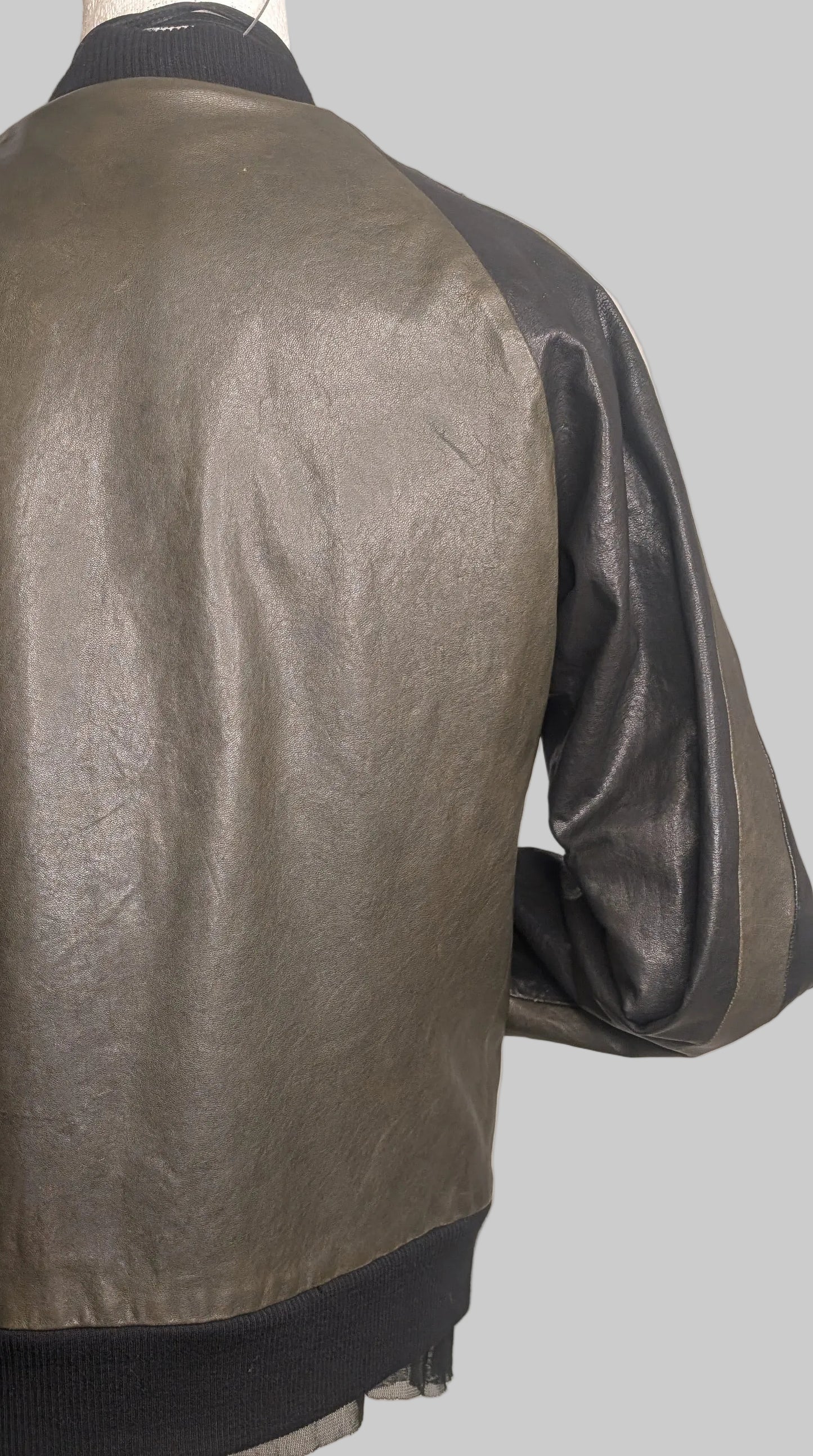 Bomber Jacket. Leather. Olive and Black.