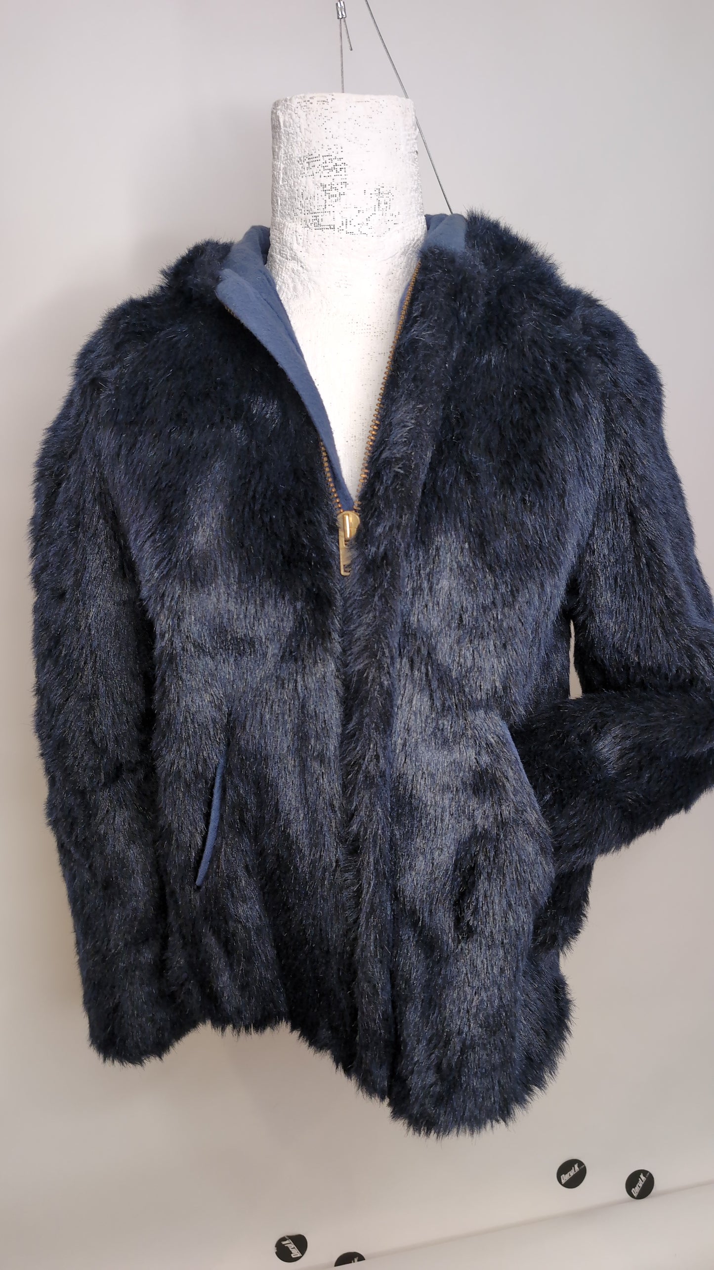 Bomber Jacket.  Dark Indigo. Faux Fur