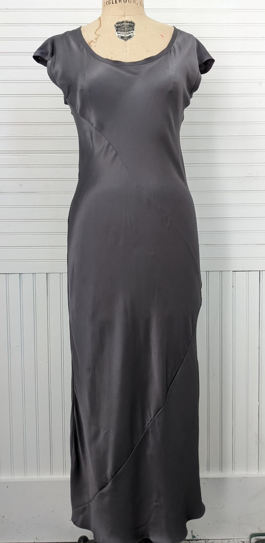 Slip Dress. Ankle-Grazer.  Bias Silk Dress: Anthracite Grey